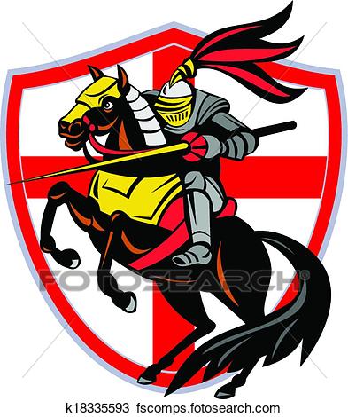 393x470 Clipart Of English Knight Lance England Flag Shield Retro