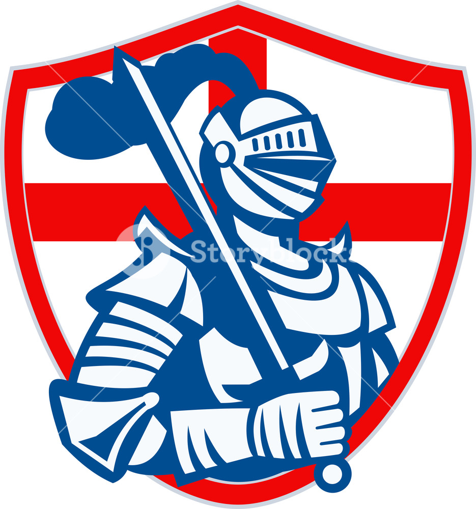 935x1000 English Knight Hold Sword England Shield Flag Retro Royalty Free