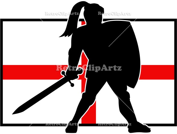 590x445 English Knight Shield Sword England Flag Retro Retroclipartz