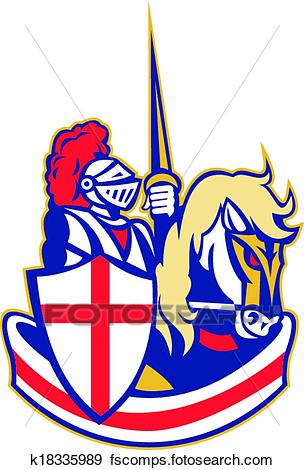 304x470 Clip Art Of English Knight Rider Horse England Shield Retro