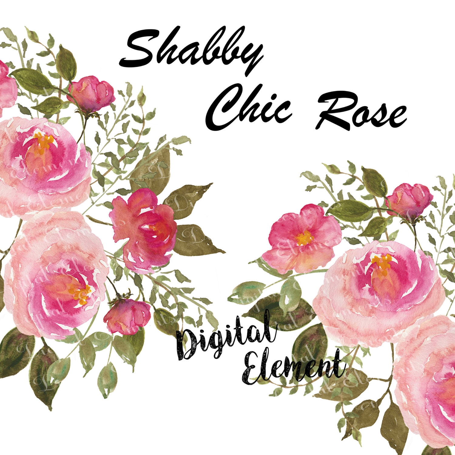 1500x1500 Watercolor Flower Clip Art, Shabby English Rose Clipart, Shabby