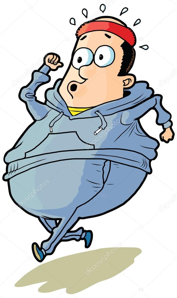 607x1023 Overweight Bald Man Jogging Vector Cartoon Clip Art Illustration