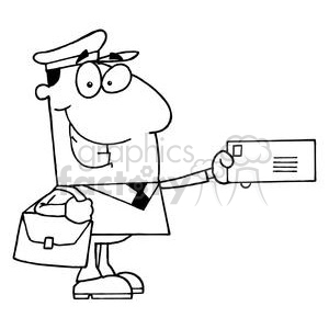 300x300 Royalty Free A Postal Carrier Holds A Envelope In Black And White