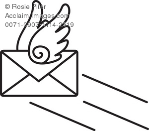 300x263 Black And White Flying Envelope Email Icon Royalty Free Clip Art Image