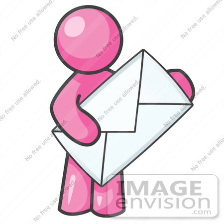 450x450 Clip Art Graphic Of A Pink Guy Character Holding An Envelope