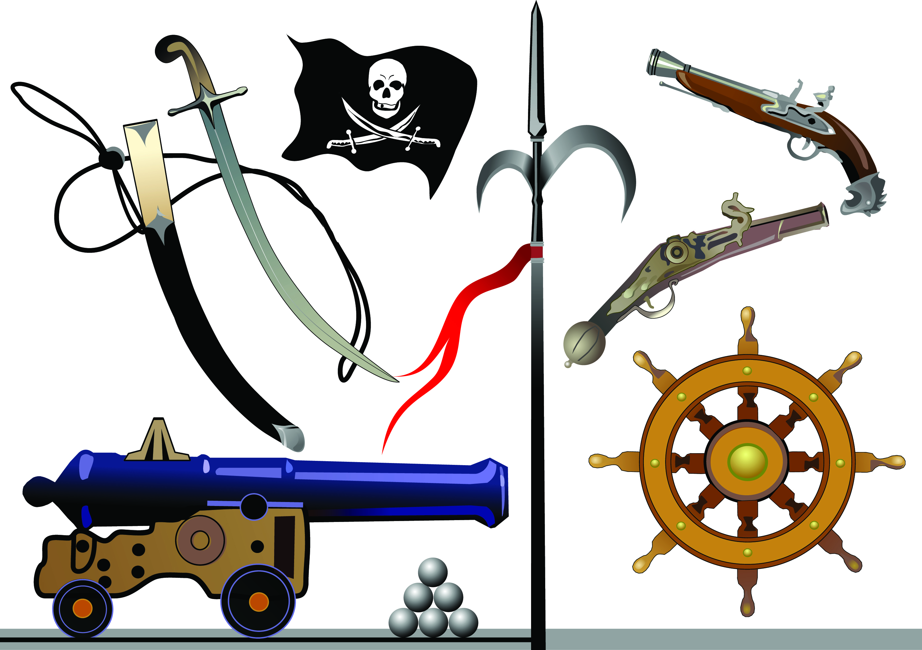 3000x2117 Pirates Clip Art Equipment And Supplies Free Vector 4vector