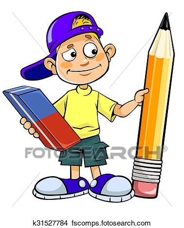 378x470 Drawings Of Boy Holding Pencil And Eraser K31527784