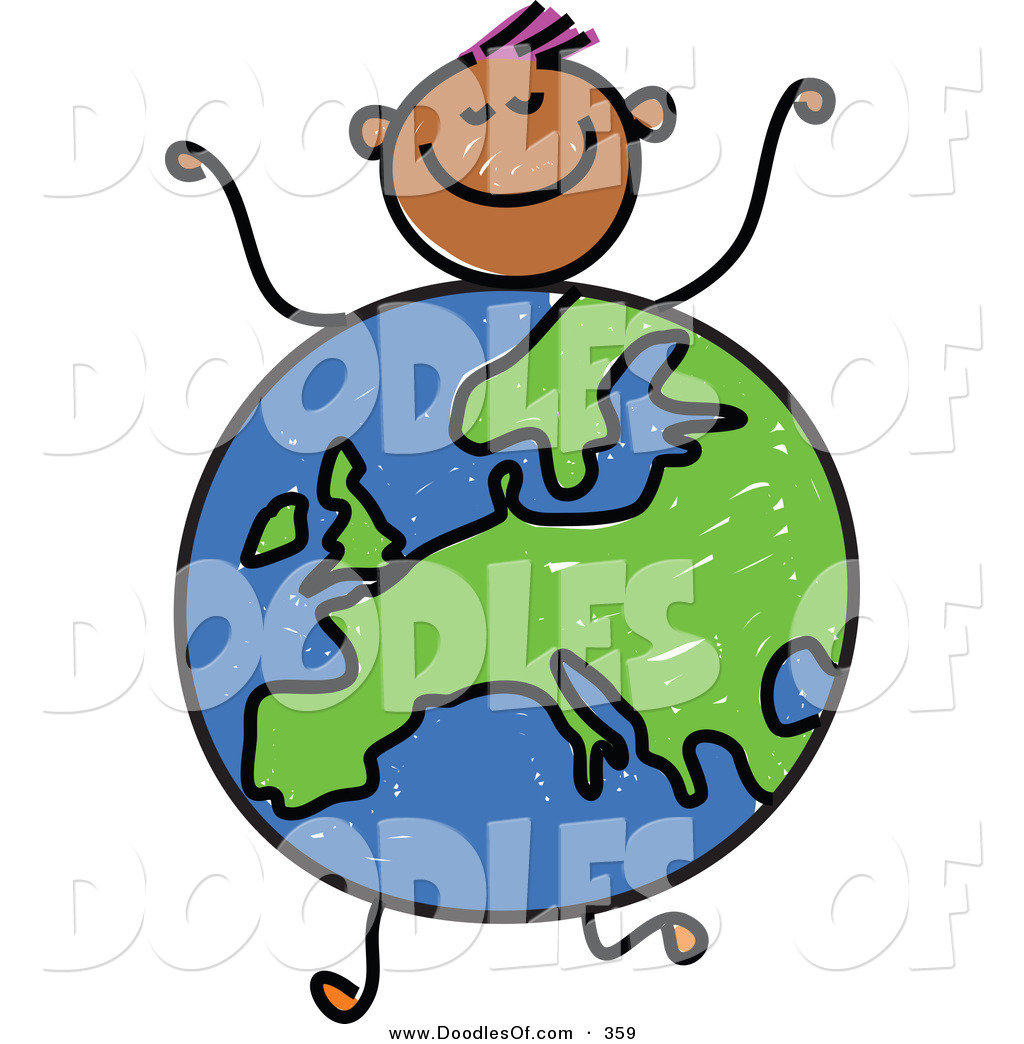 1024x1044 Vector Clipart Of A Childs Sketch Of A Boy With A Globe Body