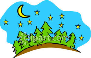 300x190 And Moon Above Evergreen Trees