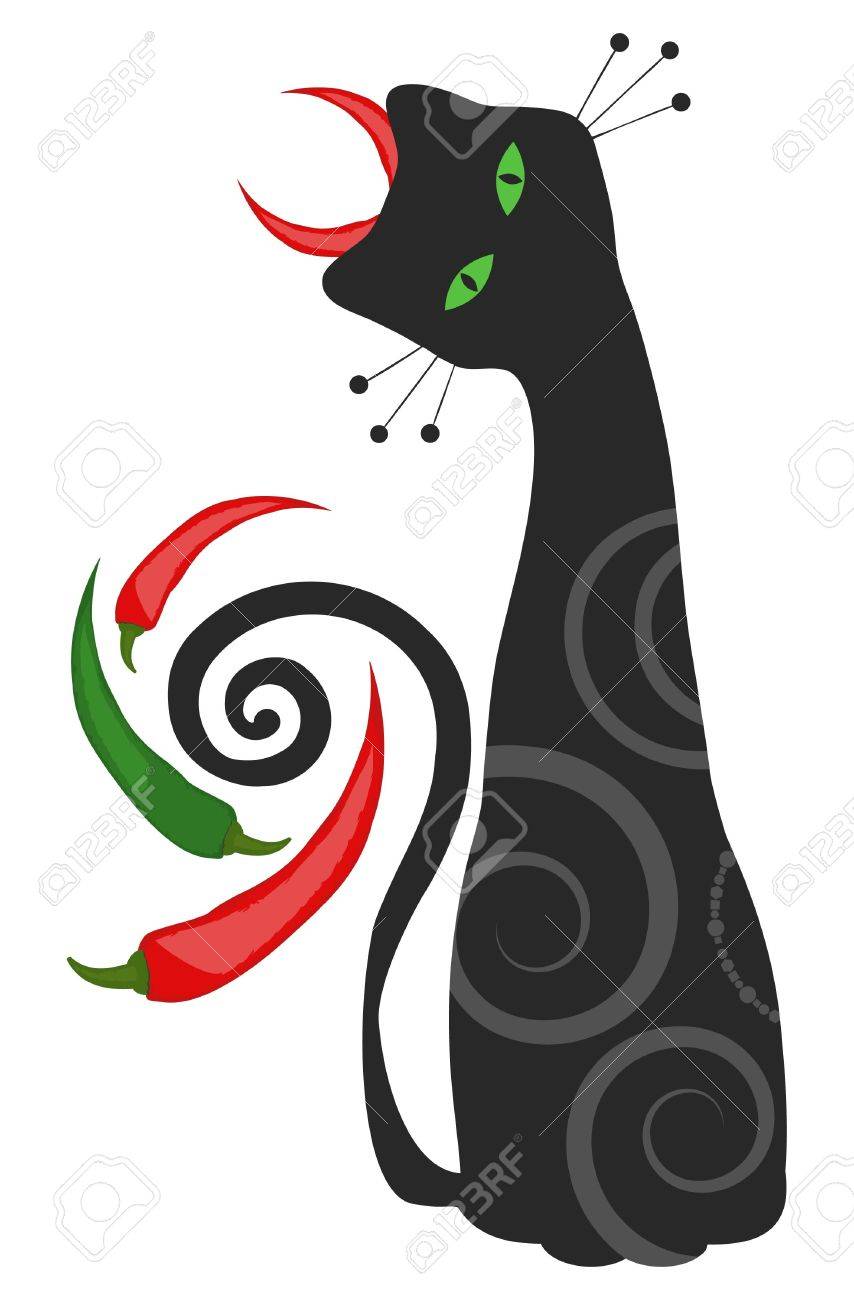 854x1300 Funny Evil Kitty With Chili Peppers On White Stock Photo, Picture