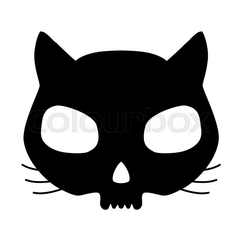 800x800 Funny Evil Cat Skull Silhouette In Black Over White Background