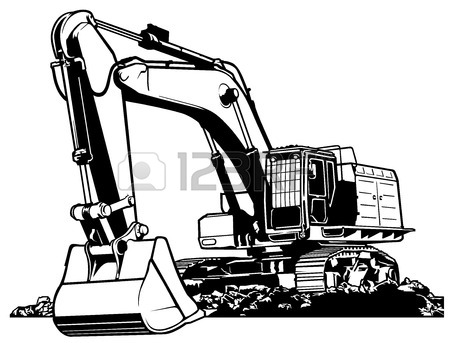 450x343 Excavator Black And White Outlined Illustration Royalty Free