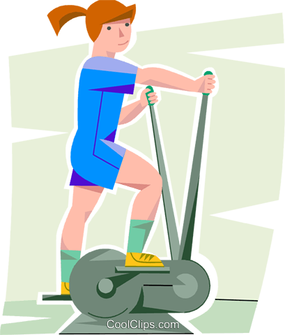 409x480 Girl Working Out On A Elliptical Trainer Royalty Free Vector Clip