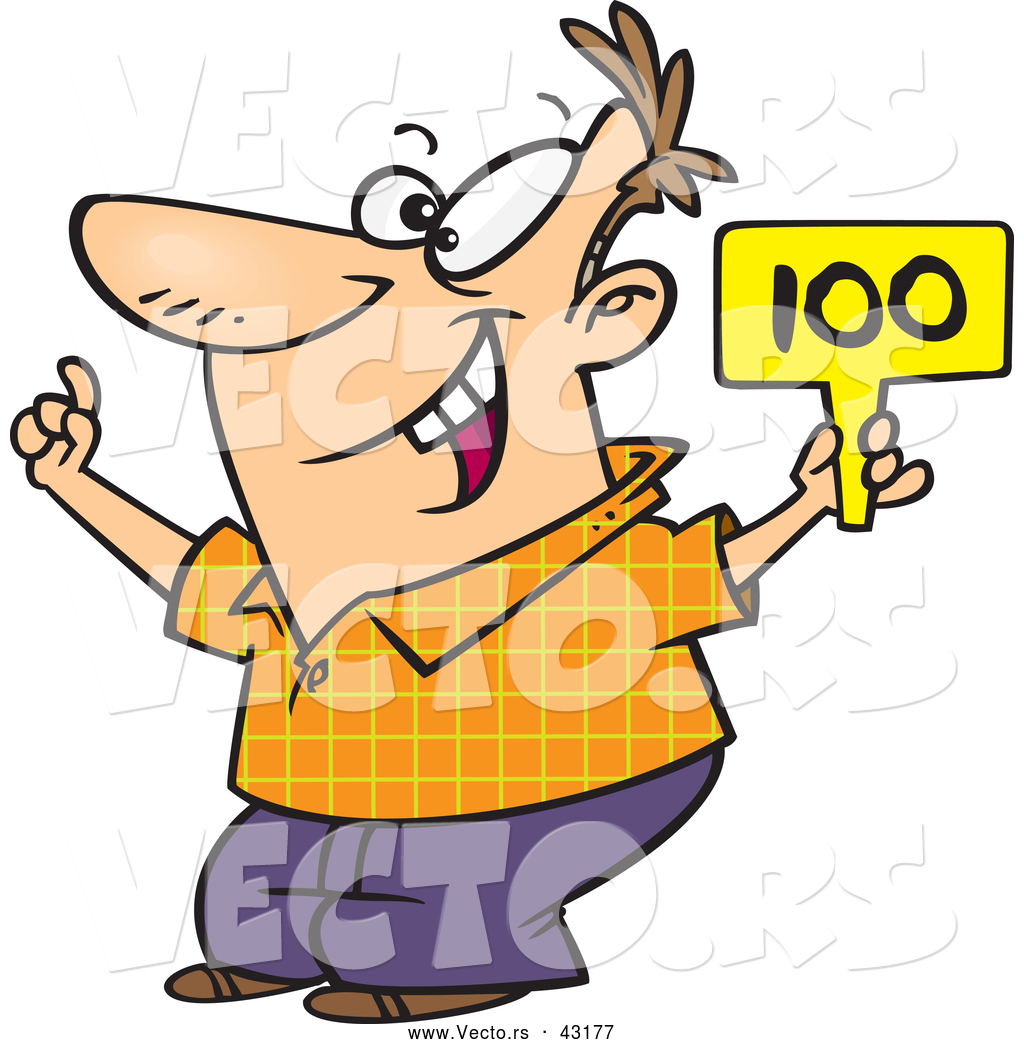 1024x1044 Vector Of A Excited Cartoon Man Bidding With His Sign Raised Up By