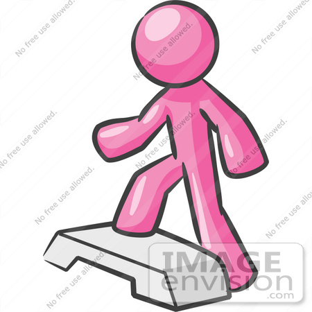 450x450 Clip Art Graphic Of A Pink Guy Character Doing Step Exercises