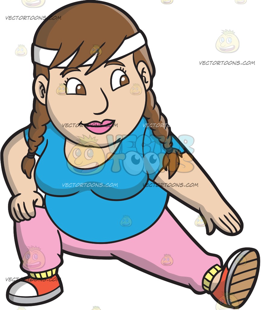 864x1024 An Overweight Woman Warming Up Before Exercise Cartoon Clipart
