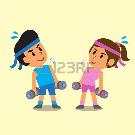 450x450 Cartoon Old Man And Old Woman Doing Dumbbells Exercise Royalty