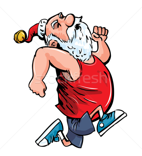 547x600 Cartoon Santa Running For Exercise. Vector Illustration Anton