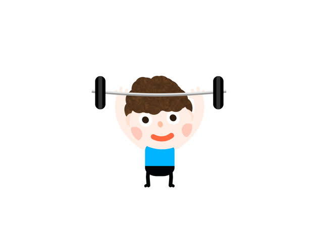 630x480 Funny Cartoon Animation Little Boy Kid Lifting Weight. Man Doing