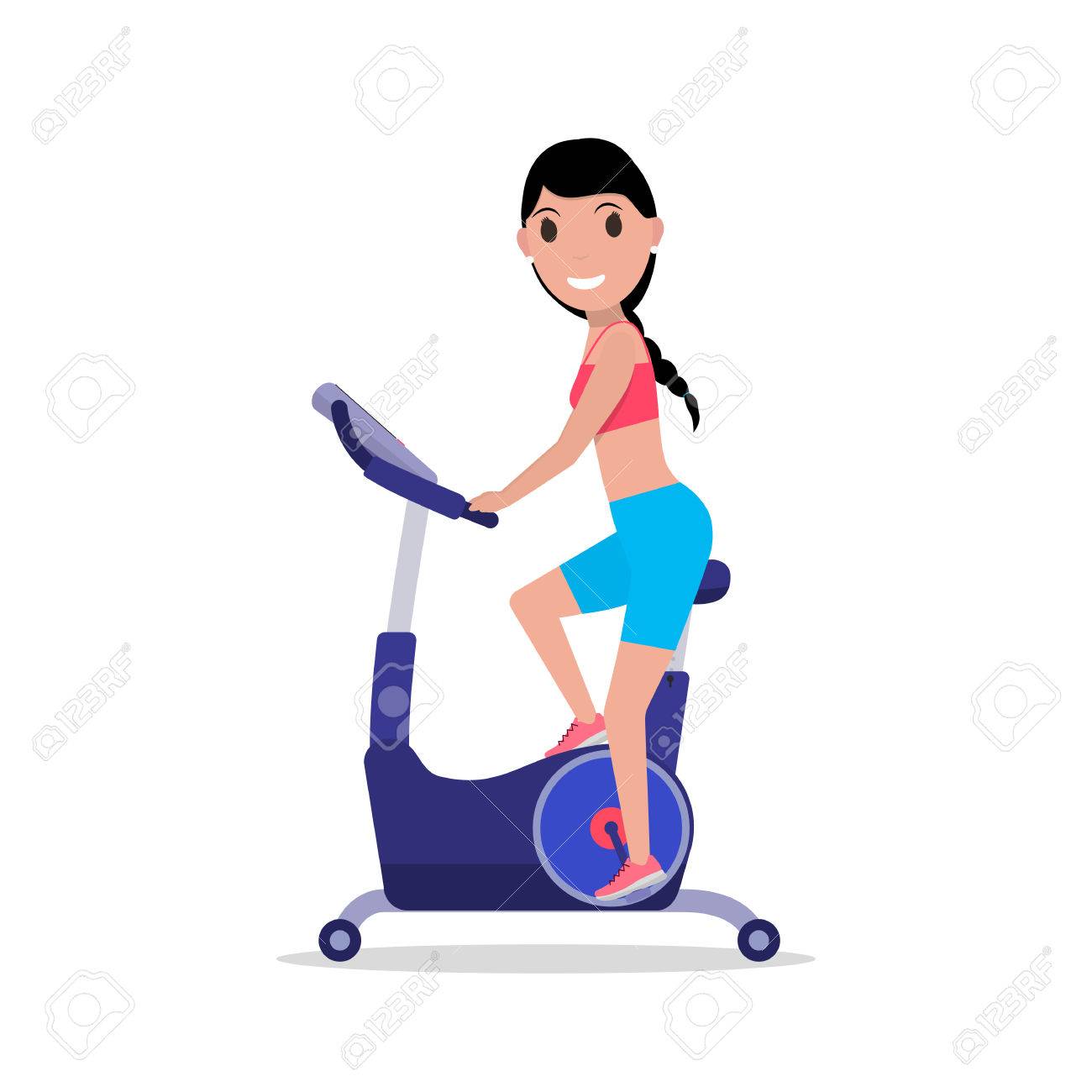 1300x1300 Vector Illustration Cartoon Woman On A Exercise Bike. Isolated