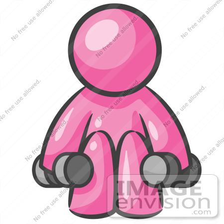 450x450 Clip Art Graphic Of A Pink Guy Character Exercising With Dumbbells