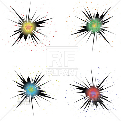 400x400 Set Of Colorful Bursts. Explode Flash, Cartoon Explosion Royalty