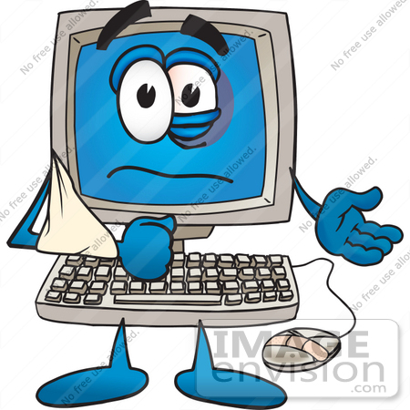 450x450 Clip Art Graphic Of A Beat Up Desktop Computer Cartoon Character
