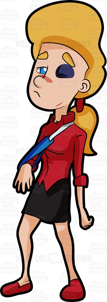 364x1024 A Lonely Woman With An Injured Arm And Black Eye Cartoon Clipart