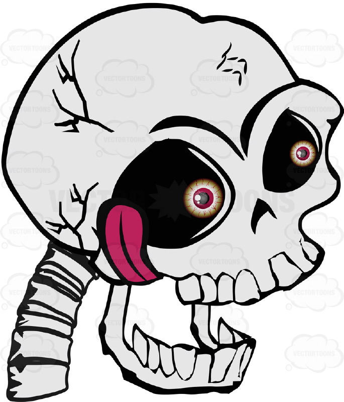 685x800 Cartoon Human Skull With Mouth Open Hanging Tongue Bloodshot Red