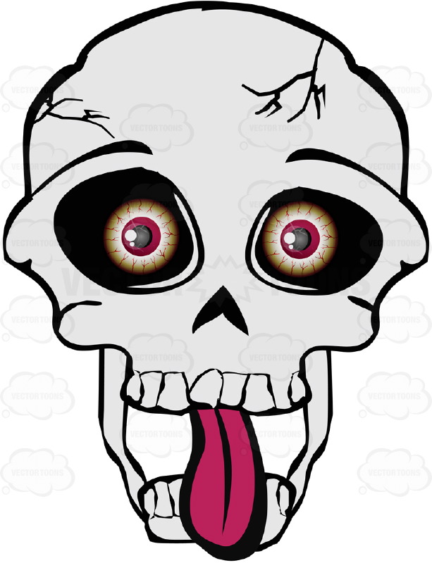 613x800 Cartoon Skull With Eyeballs Looking Straight On With Tongue Out