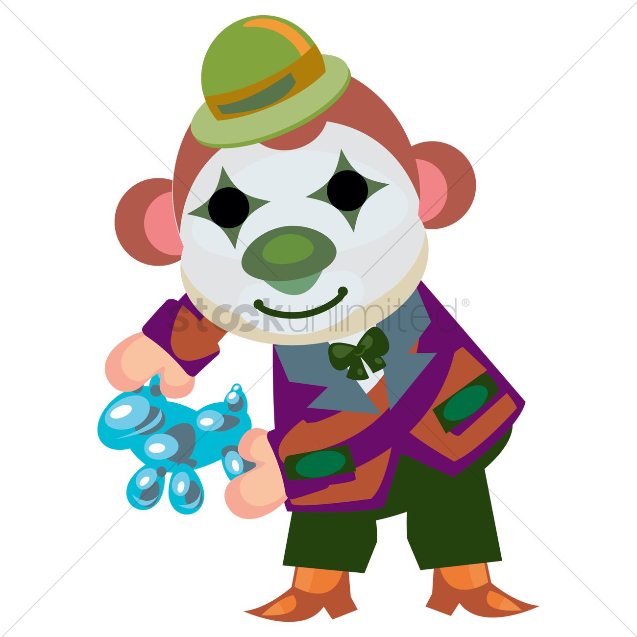 1300x1300 Circus Monkey With Clown Face Paint Making Balloon Animals Vector