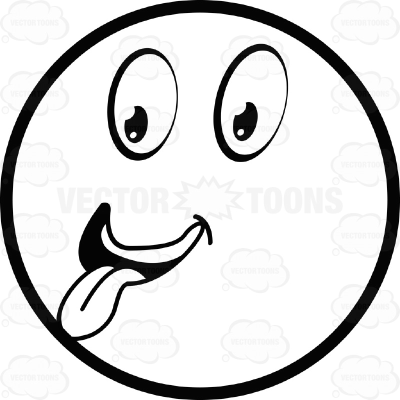 800x800 Large Eyed Black And White Smiley Face With Tongue Out Emoticon