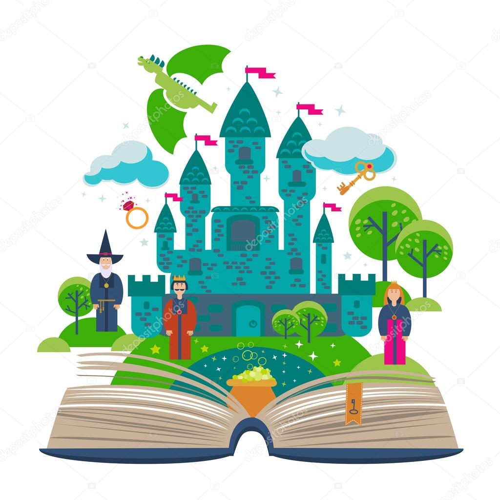 1024x1024 Open Book With Fairy Tale Elements Stock Vector Skillup11