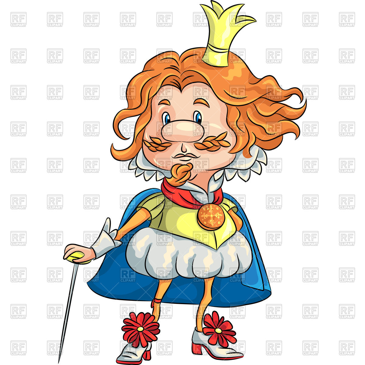 1200x1200 Fairytale Cartoon Sad King With Golden Crown Royalty Free Vector