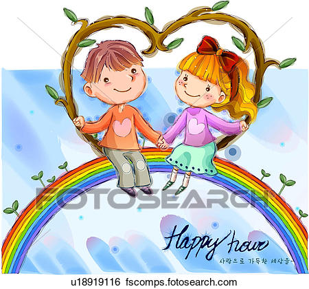 450x420 Stock Illustration Of Rainbow, Fairy Tale, Boy, Girl, Child