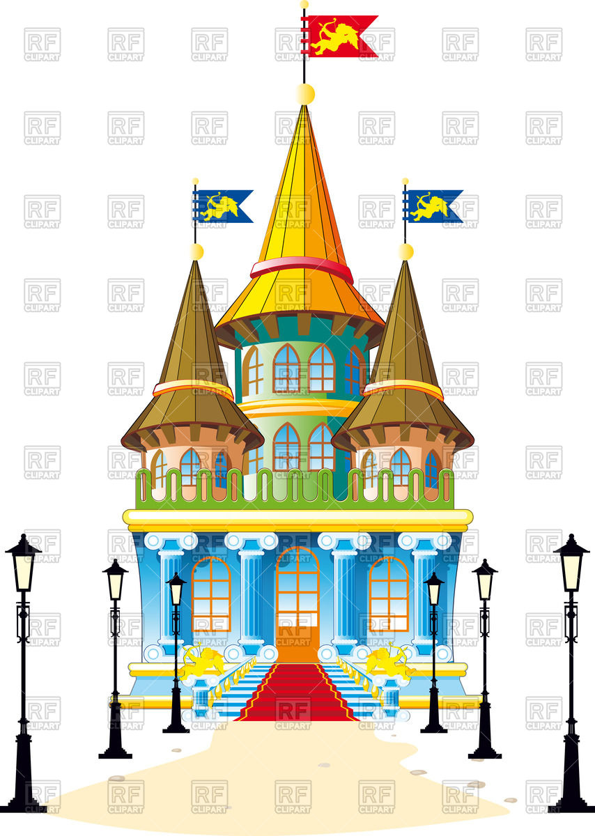 854x1200 Fairytale Castle With Lighted Lanterns Footpath Royalty Free