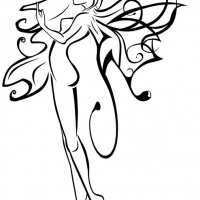 200x200 Amazing Outline Slim Fairy With Beautiful Wings Tattoo Design