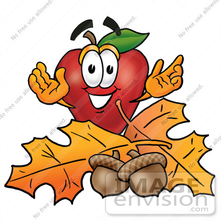 450x450 Clip Art Graphic Of A Red Apple Cartoon Character With Autumn