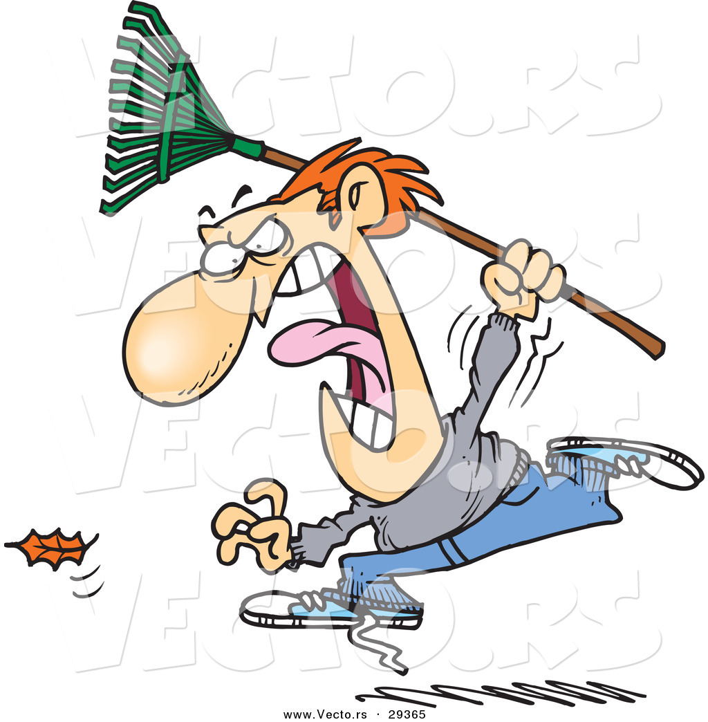 1024x1044 Vector Of A Cartoon Angry Man Chasing A Falling Leaf With A Rake