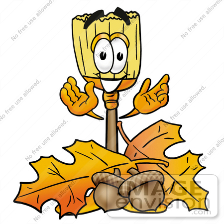 450x450 Clip Art Graphic Of A Straw Broom Cartoon Character With Autumn