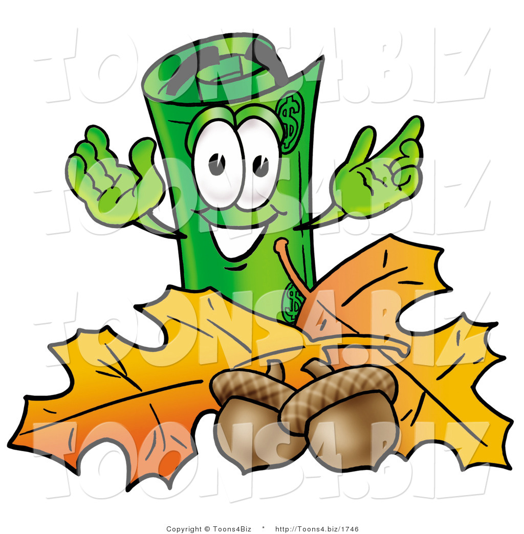 1024x1044 Illustration Of A Cartoon Rolled Money Mascot With Autumn Leaves
