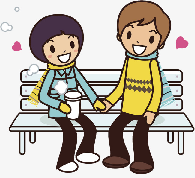 650x595 Cartoon Illustration Winter Park Two People Fall In Love With Each