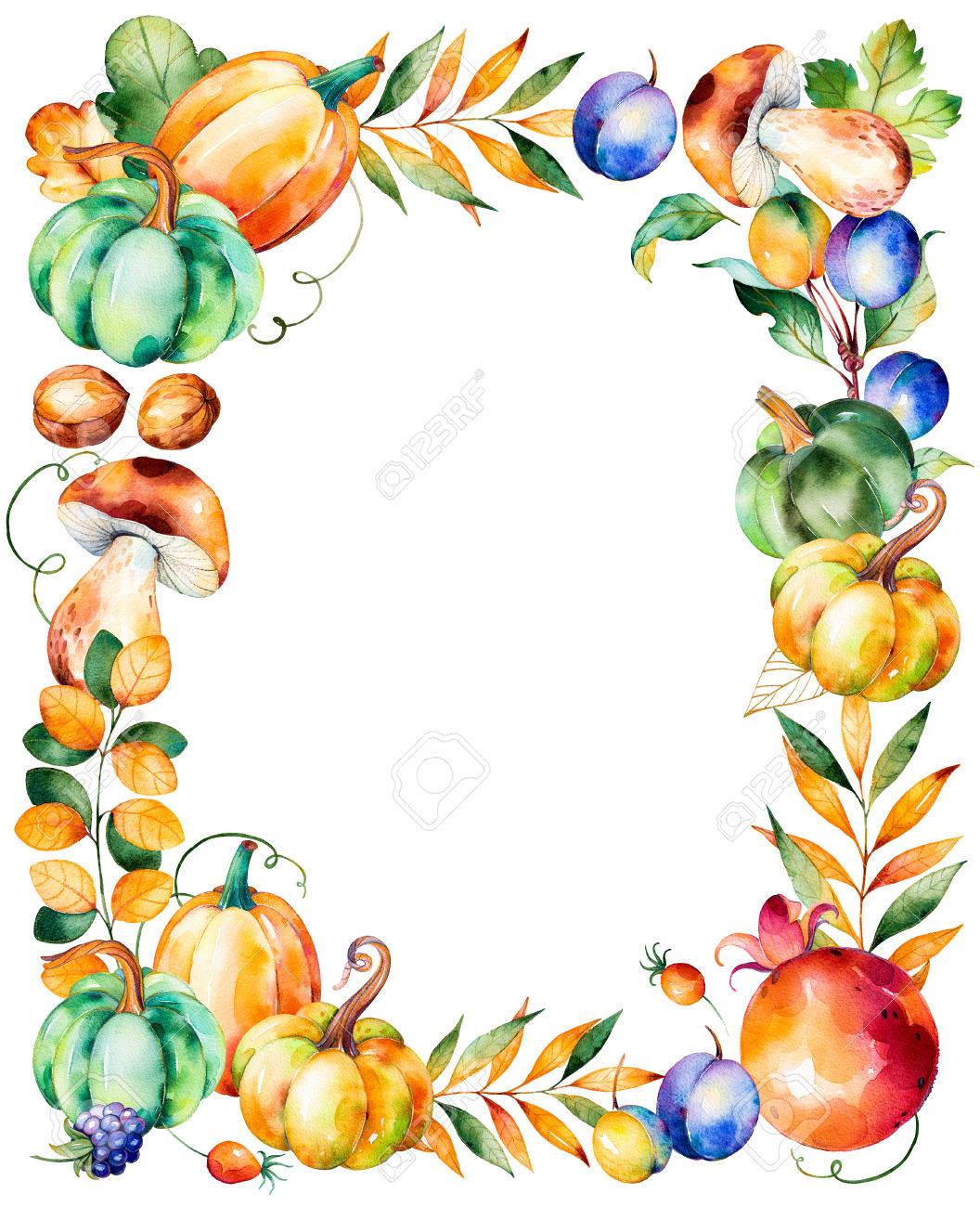 1056x1300 Beautiful Watercolor Frame Border With With Fall Leaves, Branches