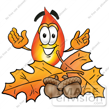 450x450 Clip Art Graphic Of A Fire Cartoon Character With Autumn Leaves
