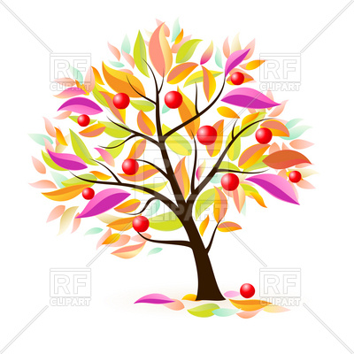 400x400 Stylized Apple Tree With Autumn Leaves Royalty Free Vector Clip