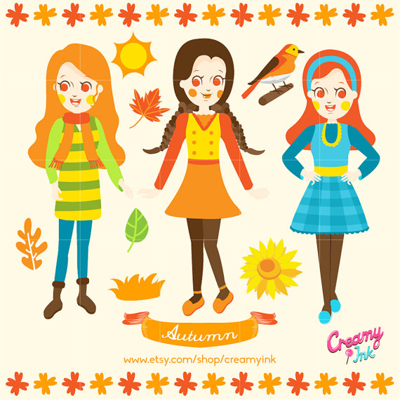 570x570 Fall Kids Digital Vector Clip Art Autumn Girls Clipart Design