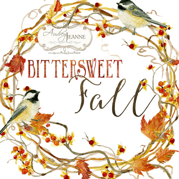 570x570 Watercolor Fall Wreath, Digital Clip Art, Autumn Leaves Clipart