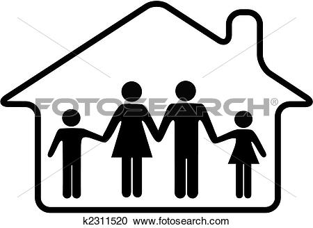 450x328 House With Family Clipart Black And White