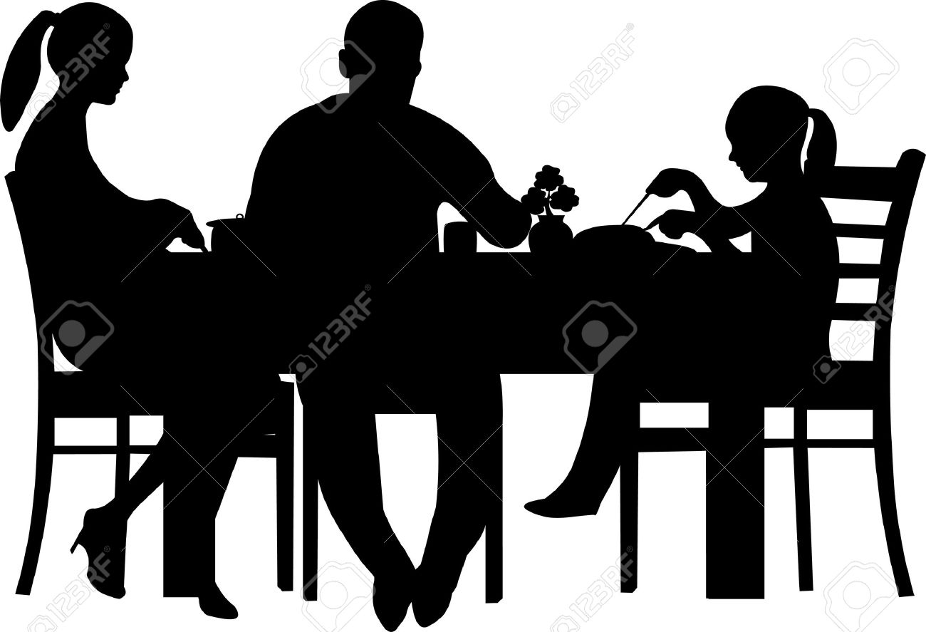 1300x887 Family Having Their Dinner At The Table Silhouette Royalty Free