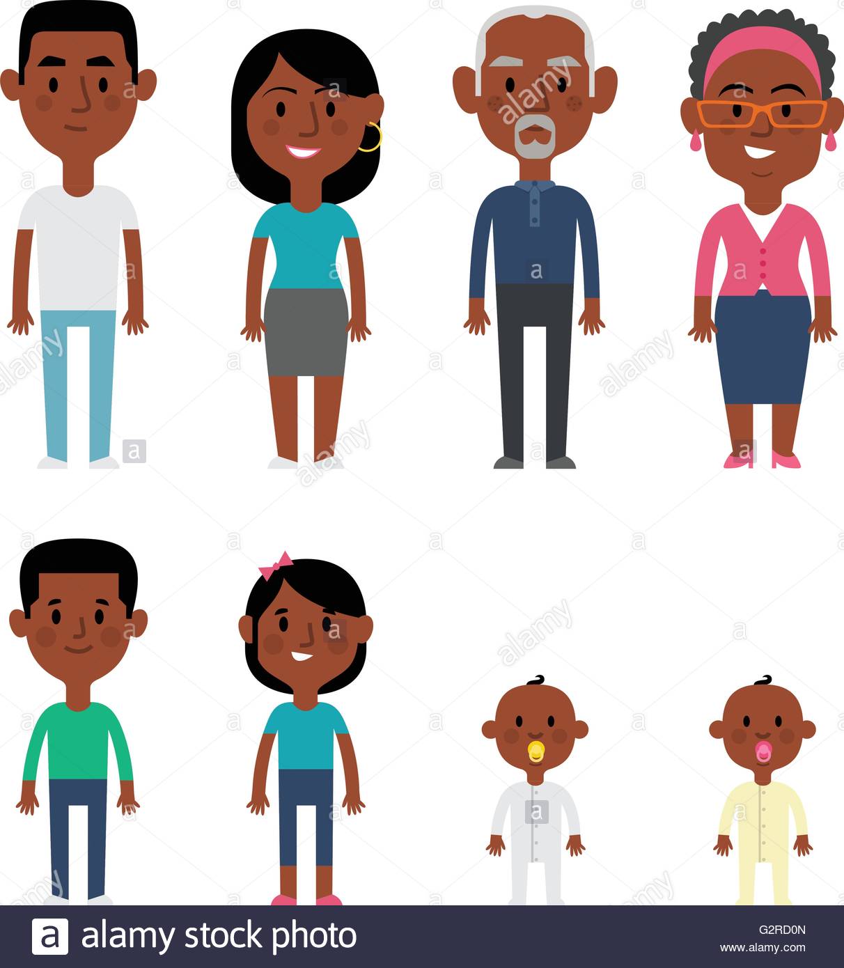 1212x1390 Flat Vector African American Family Members. Parents, Grandparents